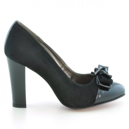 Elegantné dámske topánky 1226 čierny lak+čierna antilopa