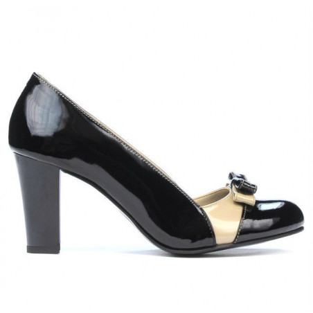 Elegantné dámske topánky 1227 lakovaná čierna + béžová