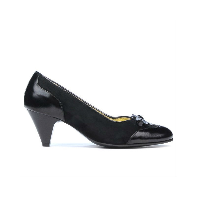 Elegantné dámske topánky 1064 lakovaná čierna + čierna antilopa