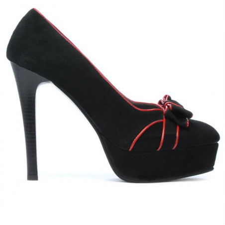 Elegantné dámske topánky 1095 čierna antilopa+červená