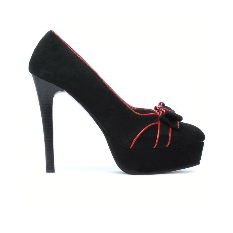 Elegantné dámske topánky 1095 čierna antilopa+červená
