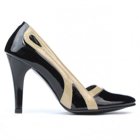 Elegantné dámske topánky 1208 lesklé čierne+béžové