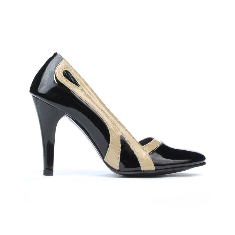 Elegantné dámske topánky 1208 lesklé čierne+béžové