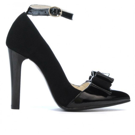 Elegantné dámske topánky 1264 čierny antilop+čierny lak