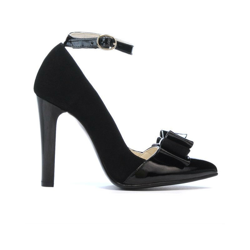 Elegantné dámske topánky 1264 čierny antilop+čierny lak