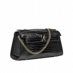 Dámska crossbody kabelka 041g čierny lakovaný krokodíl