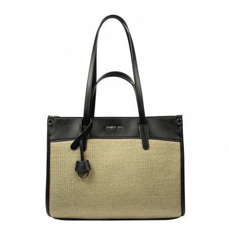 Dámska plážová taška 045g 01 čierna napa+rafie sand olive